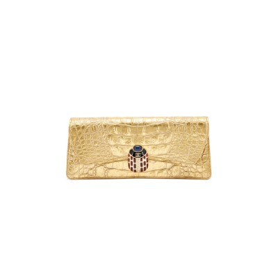 CHANEL MASTER 19A CROCODILE EMBOSSED GOLD JEWELED SCARAB CLUTCH BAG TI9 784893 (30*13*5cm)